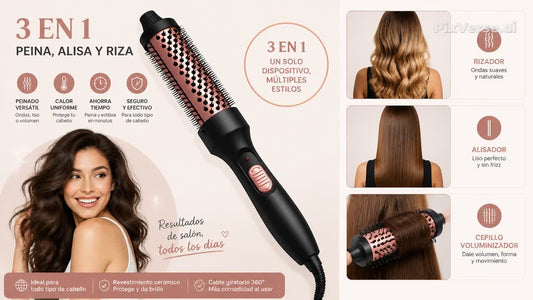✨ Moldeador de Cabello Profesional 3 en 1 – Alisador, Rizador y Secador