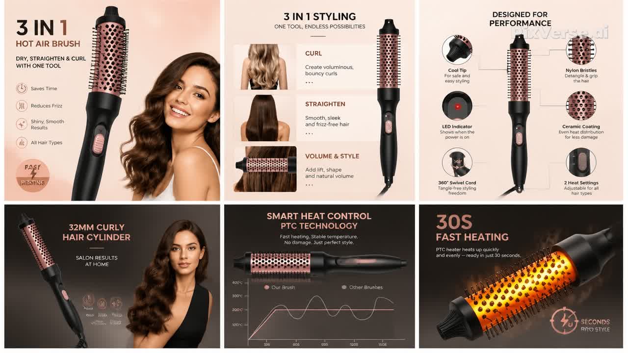 ✨ Moldeador de Cabello Profesional 3 en 1 – Alisador, Rizador y Secador